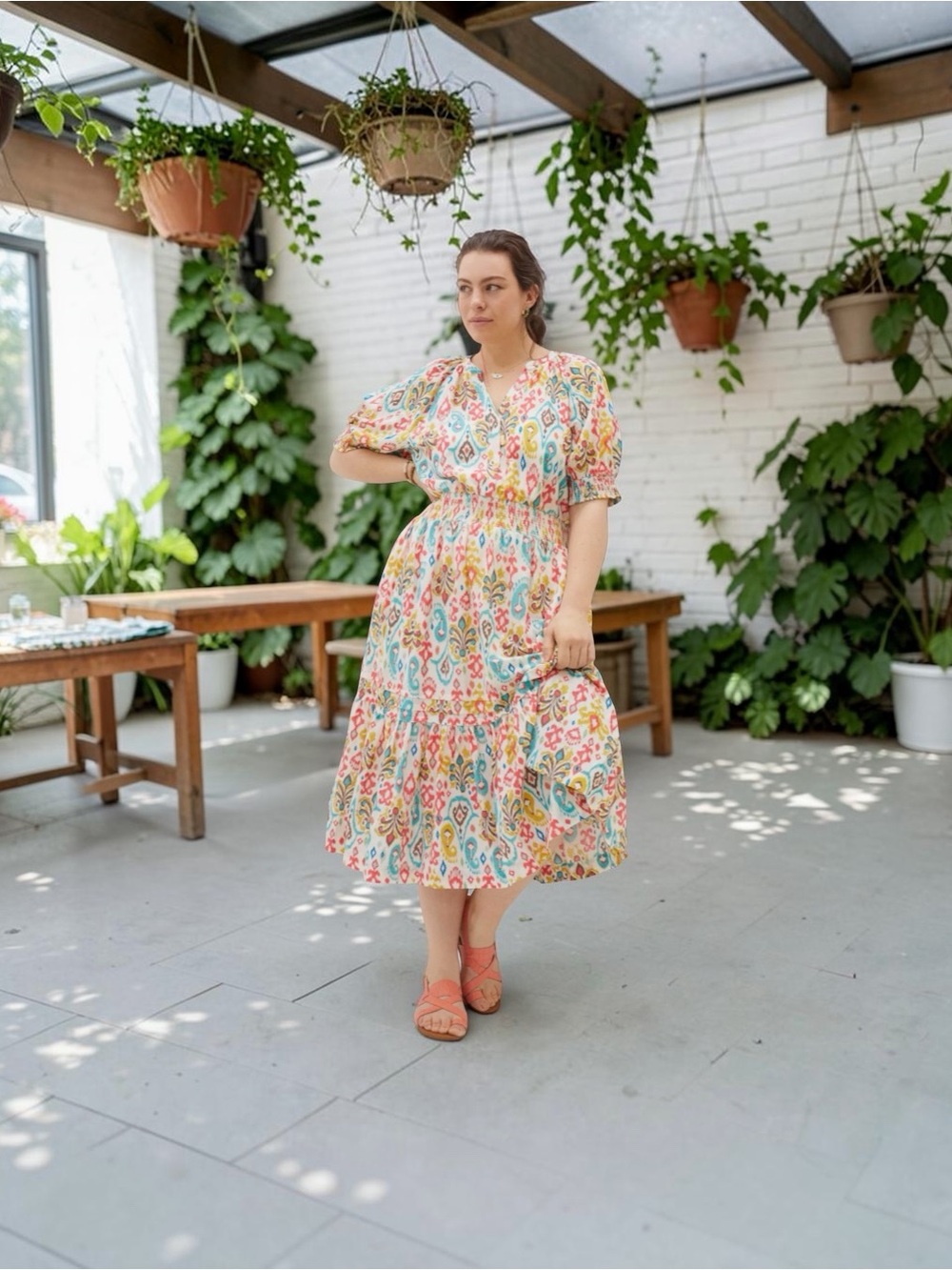 A+ by Anthropologie 3X Ikat Print Smocked Tiered Dress Boho